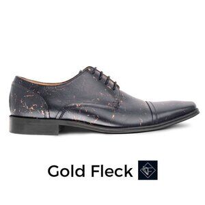 Thatcher Finch Men's Black Gold Flecked Luxury Formal Dress Shoes‎ Size 9